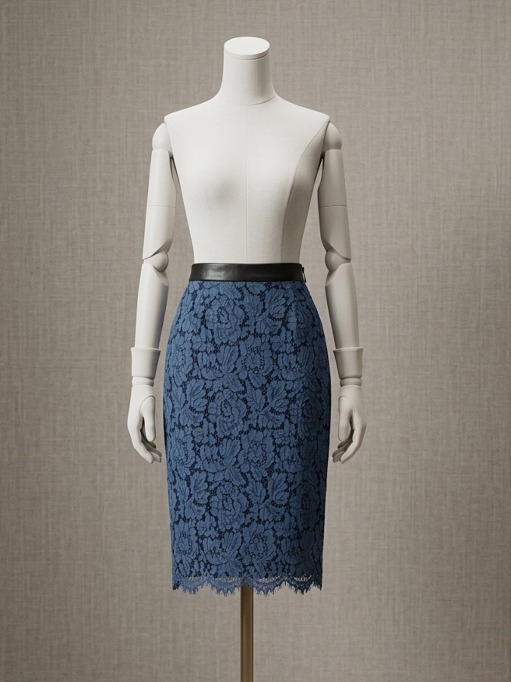 Elegant Blue Lace Pencil Skirt